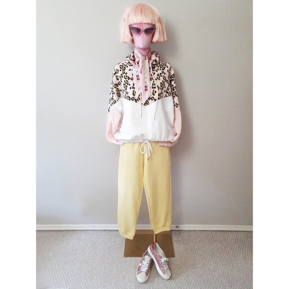 EUC Genetic Apparel pink & white animal print colour block hooded sweatshirt, L - Picture 1 of 10